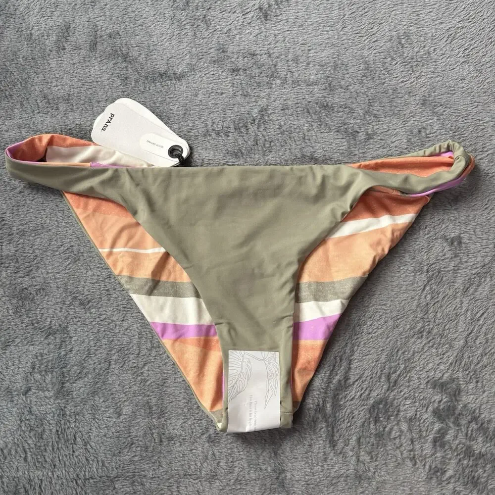 Prana Womens Swim Large Orange Green Cream‎ Swim Bottom Waves New With Tag